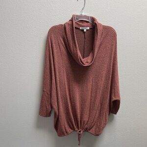 Green Envelope Cowl Neck Sweater - Warm Rust